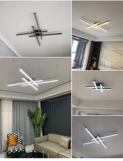 Decorbites Black Square LED Chandelier with intersecting black bars on ceiling on Tampa Home & Garden Store