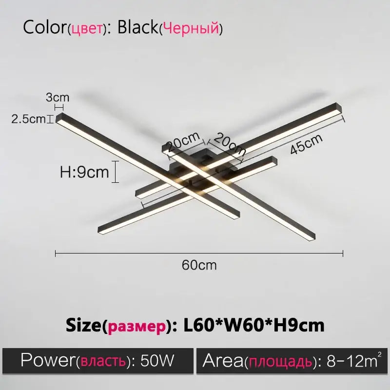 Decorbites Black Square LED Chandelier with intersecting black metal bars and LEDs on Tampa Home & Garden Store