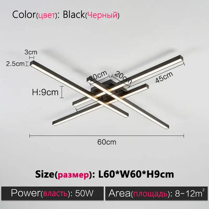 Decorbites Black Square LED Chandelier with intersecting black metal bars and LEDs on Tampa Home & Garden Store