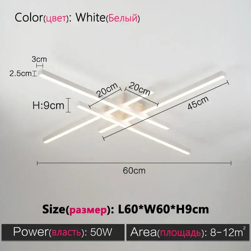 Black Square LED Chandelier by Decorbites with white LED crossbars, 60cm wide on Tampa Home & Garden Store