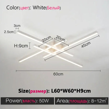 Black Square LED Chandelier by Decorbites with white LED crossbars, 60cm wide on Tampa Home & Garden Store