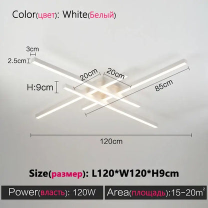 White square LED chandelier by Decorbites with intersecting light bars, 120x120 cm on Tampa Home & Garden Store