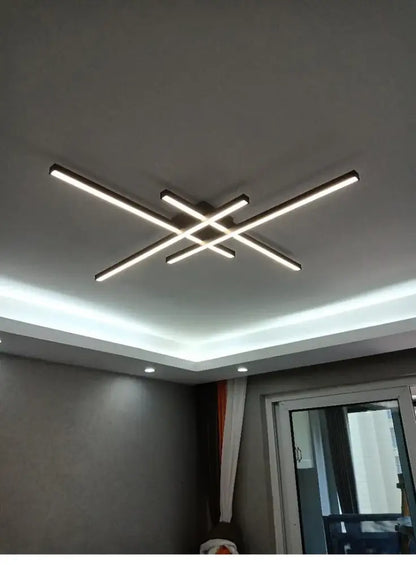 Black Square LED Chandelier with intersecting light bars, modern ceiling fixture by Decorbites on Tampa Home & Garden Store