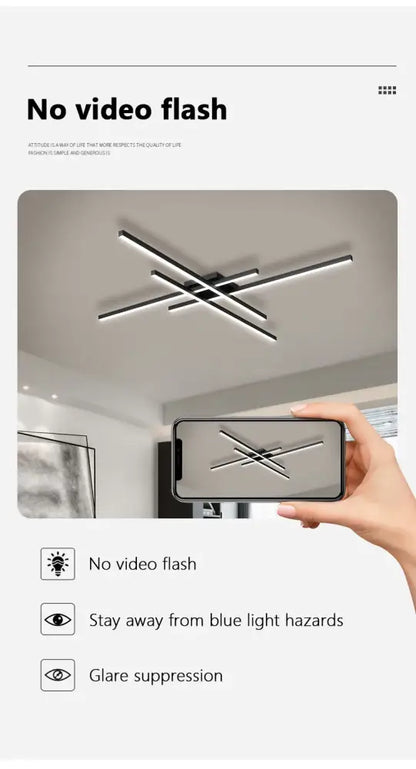 Black Square LED Chandelier by Decorbites, ceiling metal with intersecting linear bars on Tampa Home & Garden Store