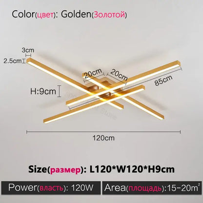 Black Square LED Chandelier by Decorbites, geometric gold-tone LED bars, 120W, 120cm on Tampa Home & Garden Store