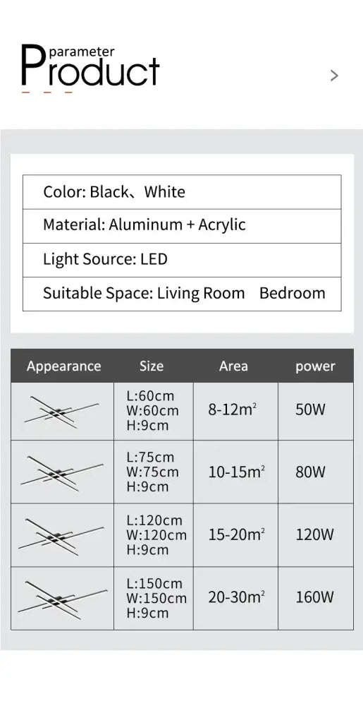 Black Square LED Chandelier Decorbites; aluminum + acrylic, LED; sizes 60×60 to 150×150 cm on Tampa Home & Garden Store