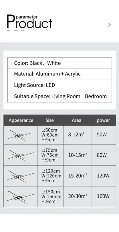 Black Square LED Chandelier Decorbites; aluminum + acrylic, LED; sizes 60×60 to 150×150 cm on Tampa Home & Garden Store