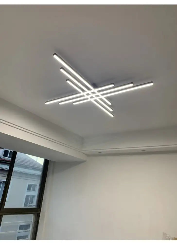 Black Square LED Chandelier with intersecting linear LED bars, modern ceiling light on Tampa Home & Garden Store
