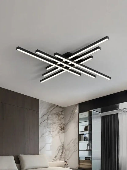 Black Square LED Chandelier by Decorbites with crisscrossing metal bars on Tampa Home & Garden Store