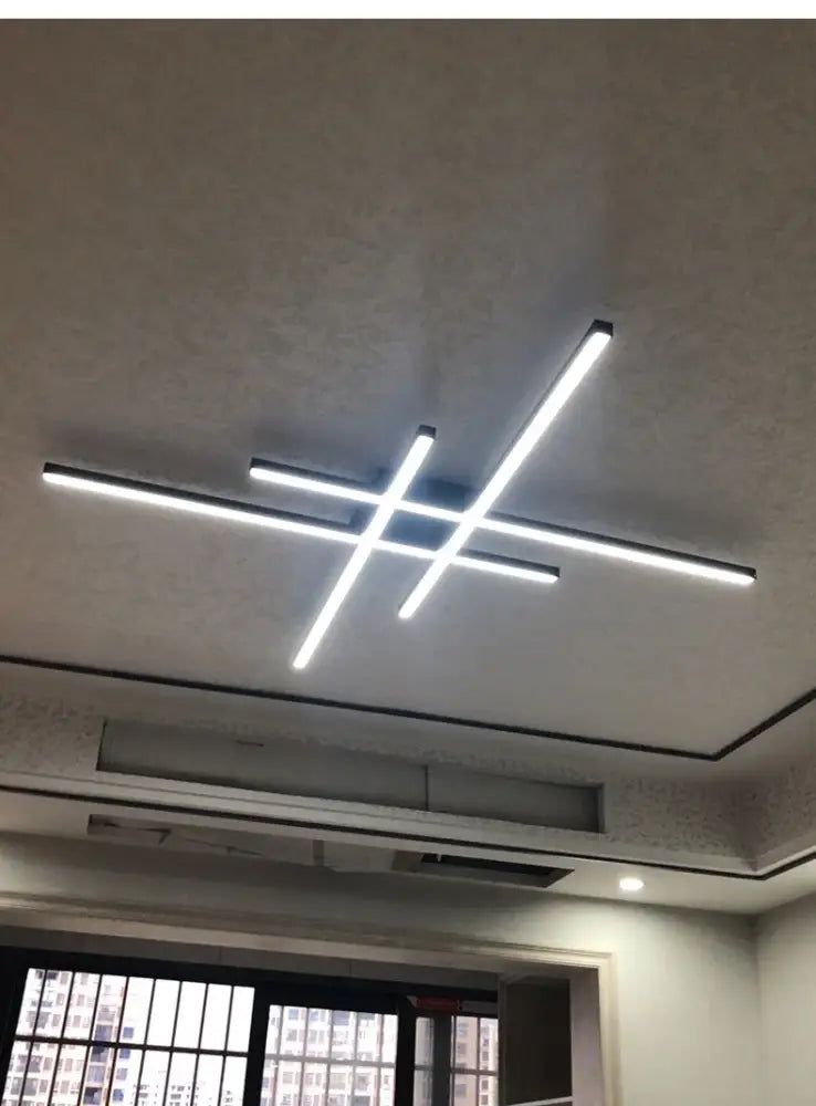Black Square LED Chandelier by Decorbites, geometric chandelier with intersecting LED bars on Tampa Home & Garden Store
