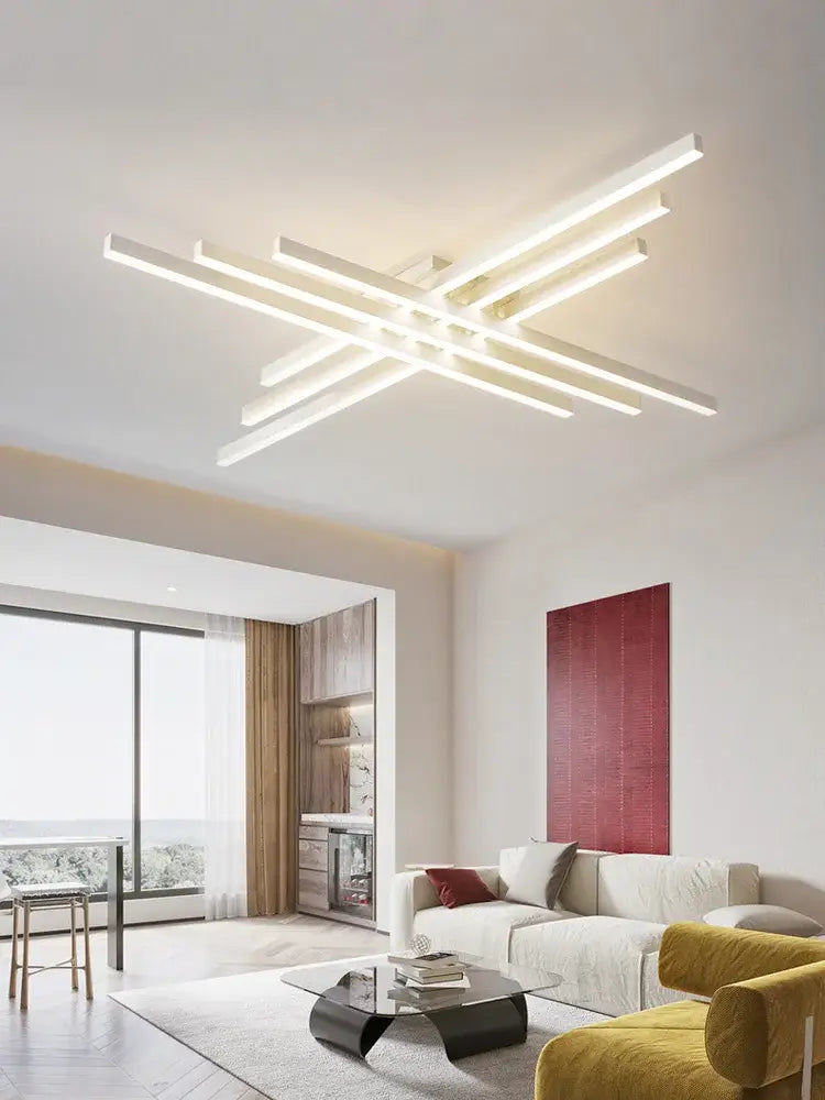 Black Square LED Chandelier by Decorbites with slim white light bars, modern ceiling fixture on Tampa Home & Garden Store