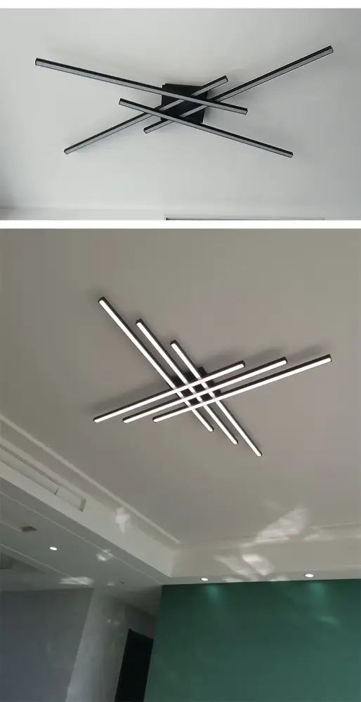 Black square LED chandelier by Decorbites with intersecting linear bars on Tampa Home & Garden Store