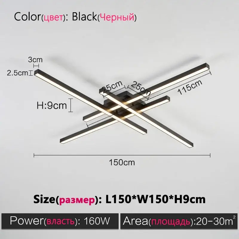 Black Square LED Chandelier by Decorbites; black metal intersecting bars with LED edges on Tampa Home & Garden Store