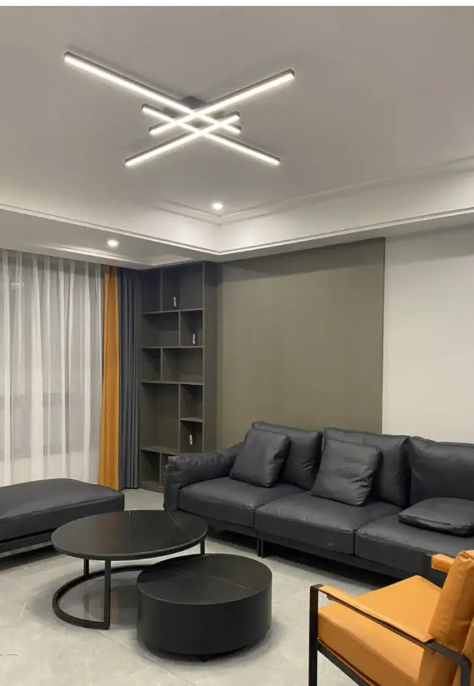 Black Square LED Chandelier by Decorbites, modern geometric ceiling light with intersecting LED bars on Tampa Home & Garden Store