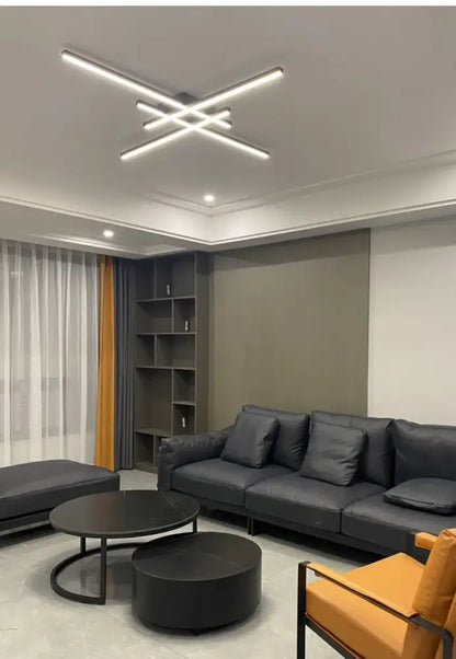 Black Square LED Chandelier by Decorbites, modern geometric ceiling light with intersecting LED bars on Tampa Home & Garden Store