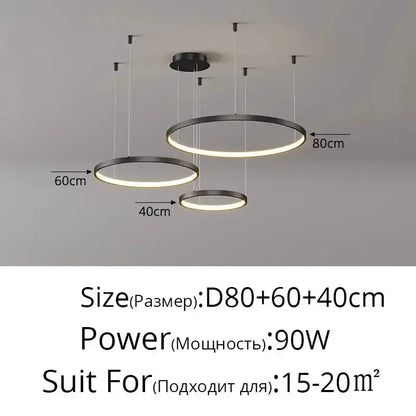 Chandelier: Decorbites black & gold ring pendant lights, 3 circular, dimmable chandeliers on Tampa Home & Garden Store
