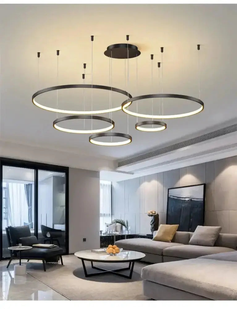 Chandelier: Modern black & gold ring pendant light in living room, dimmable, Decorbites on Tampa Home & Garden Store