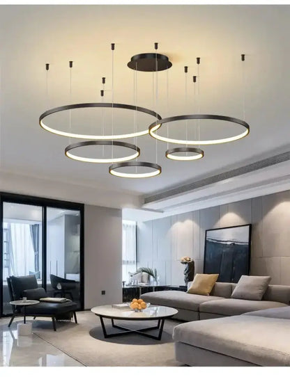 Chandelier: Modern black & gold ring pendant light in living room, dimmable, Decorbites on Tampa Home & Garden Store