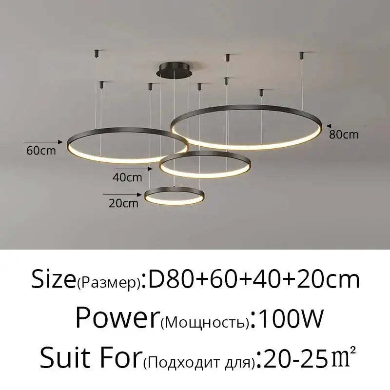 Decorbites dimmable black and gold pendant chandelier with 4 rings at varying heights on Tampa Home & Garden Store