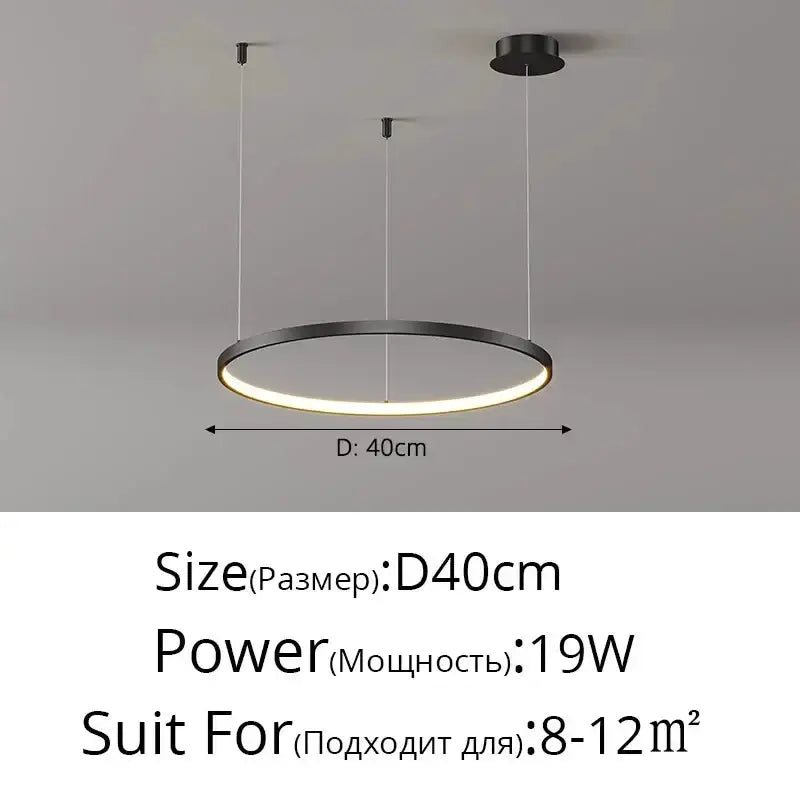 Decorbites modern black & gold pendant chandelier, circular 40cm ring with dimmable LED on Tampa Home & Garden Store
