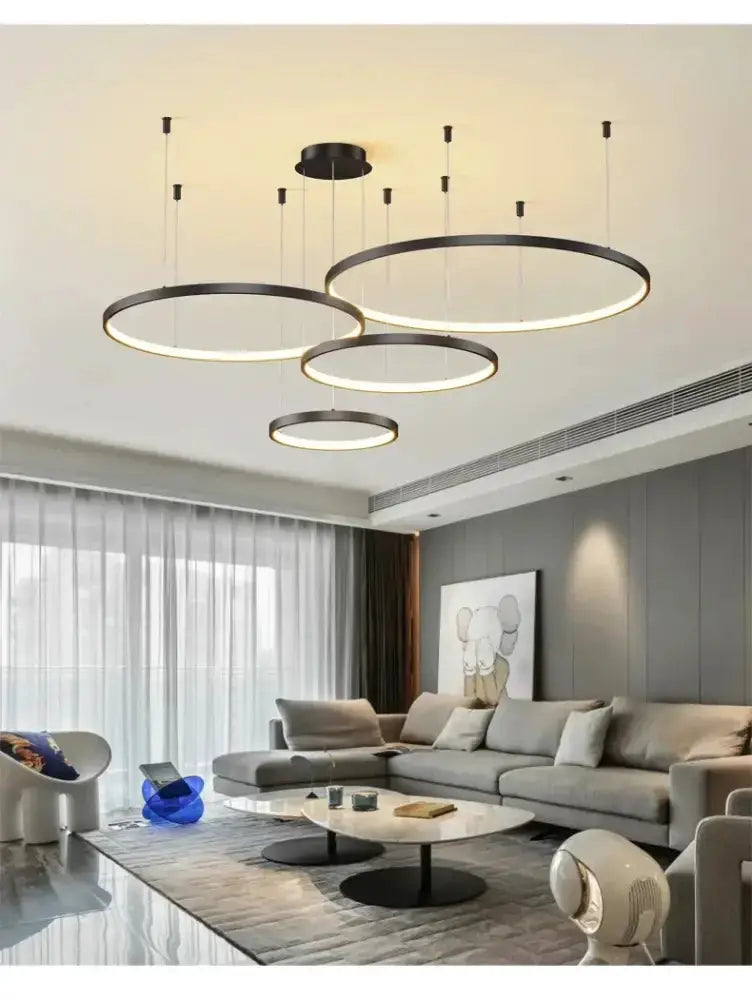 Chandelier by Decorbites black and gold circular ring chandelier, dimmable, 4 rings on Tampa Home & Garden Store