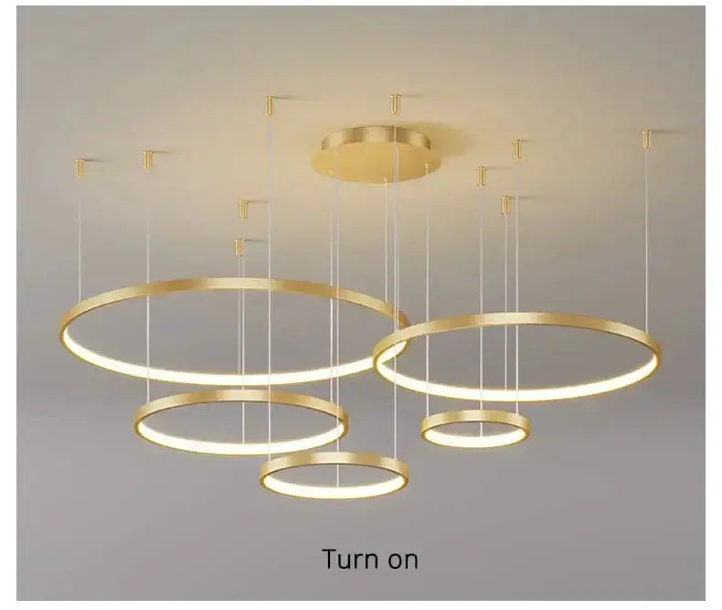 Chandelier pendant light with gold circular rings, dimmable, Decorbites on Tampa Home & Garden Store