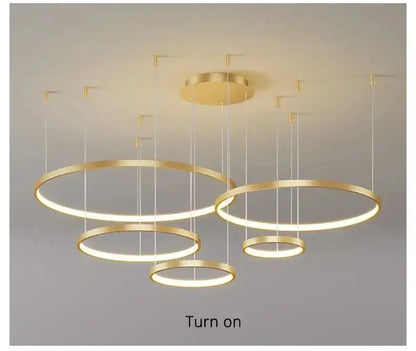 Chandelier pendant light with gold circular rings, dimmable, Decorbites on Tampa Home & Garden Store