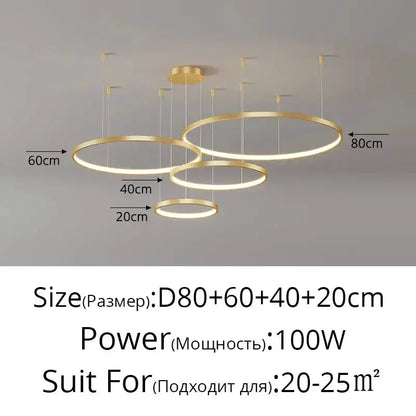 Chandelier Decorbites black and gold pendant with circular rings, dimmable 20–25 m2 on Tampa Home & Garden Store