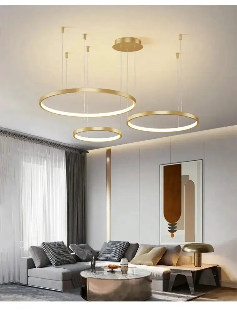 Chandelier pendant light with circular gold rings, dimmable Decorbites on Tampa Home & Garden Store