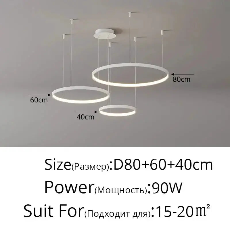 Pendant chandelier with three circular rings 80/60/40 cm, dimmable light Decorbites on Tampa Home & Garden Store