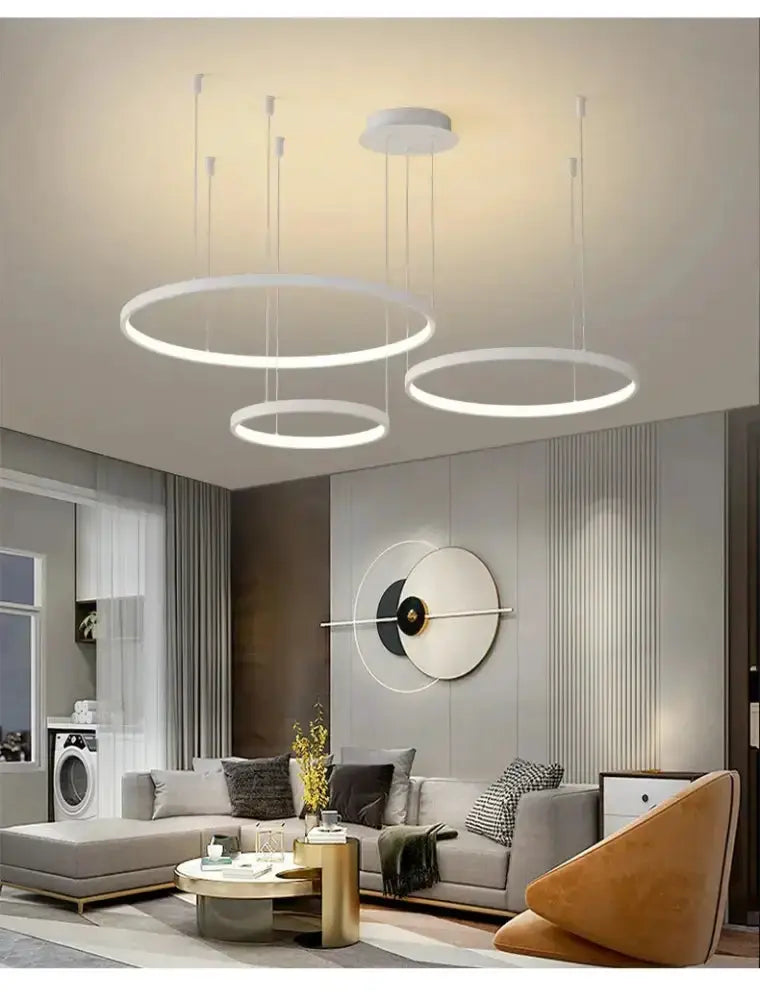 Chandelier Decorbites white circular ring pendant lights, three-ring dimmable on Tampa Home & Garden Store