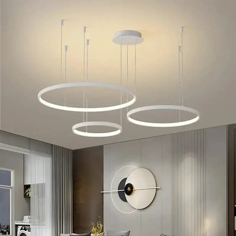Chandelier pendant light: black and gold rings, three illuminated, dimmable Decorbites on Tampa Home & Garden Store