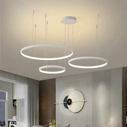 Chandelier pendant light: black and gold rings, three illuminated, dimmable Decorbites on Tampa Home & Garden Store
