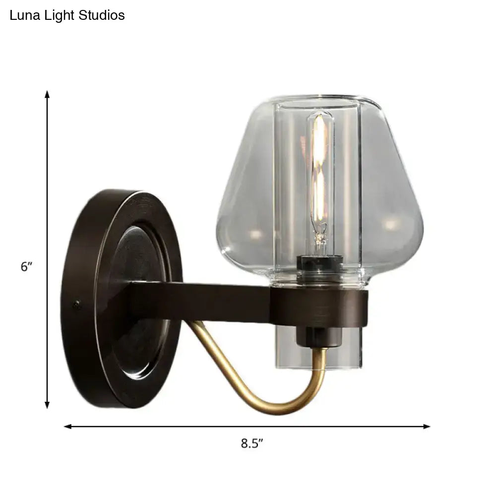 Black brass glass mushroom wall sconce with clear glass shade and Edison bulb on Tampa Home & Garden Store
