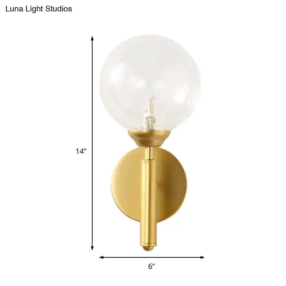 Modern brass glass sphere wall sconce by Decorbites, 14in tall, 6in wide bedroom fixture on Tampa Home & Garden Store