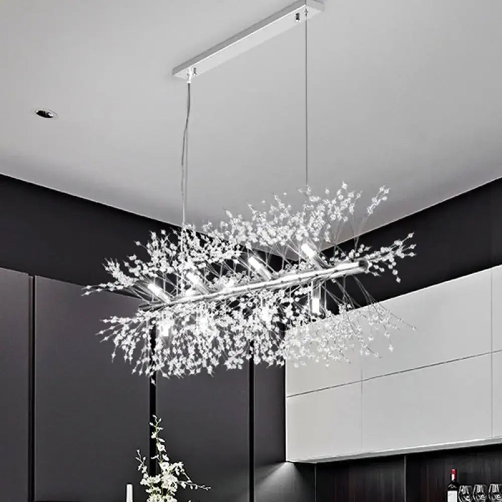 Chrome crystal sprig chandelier by Decorbites, modern pendant with delicate crystal sprigs on Tampa Home & Garden Store