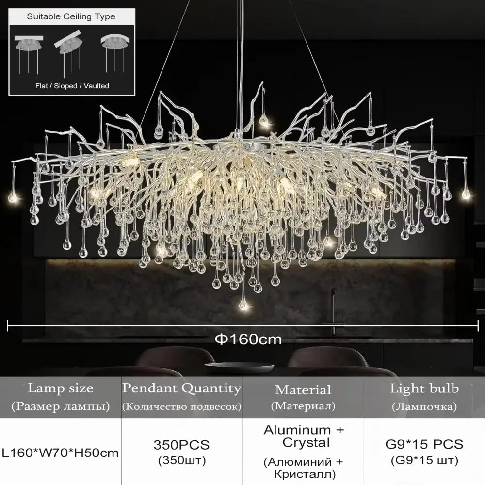 Chandelier: Decorbites modern golden aluminum crystal with cascading drops for living room on Tampa Home & Garden Store