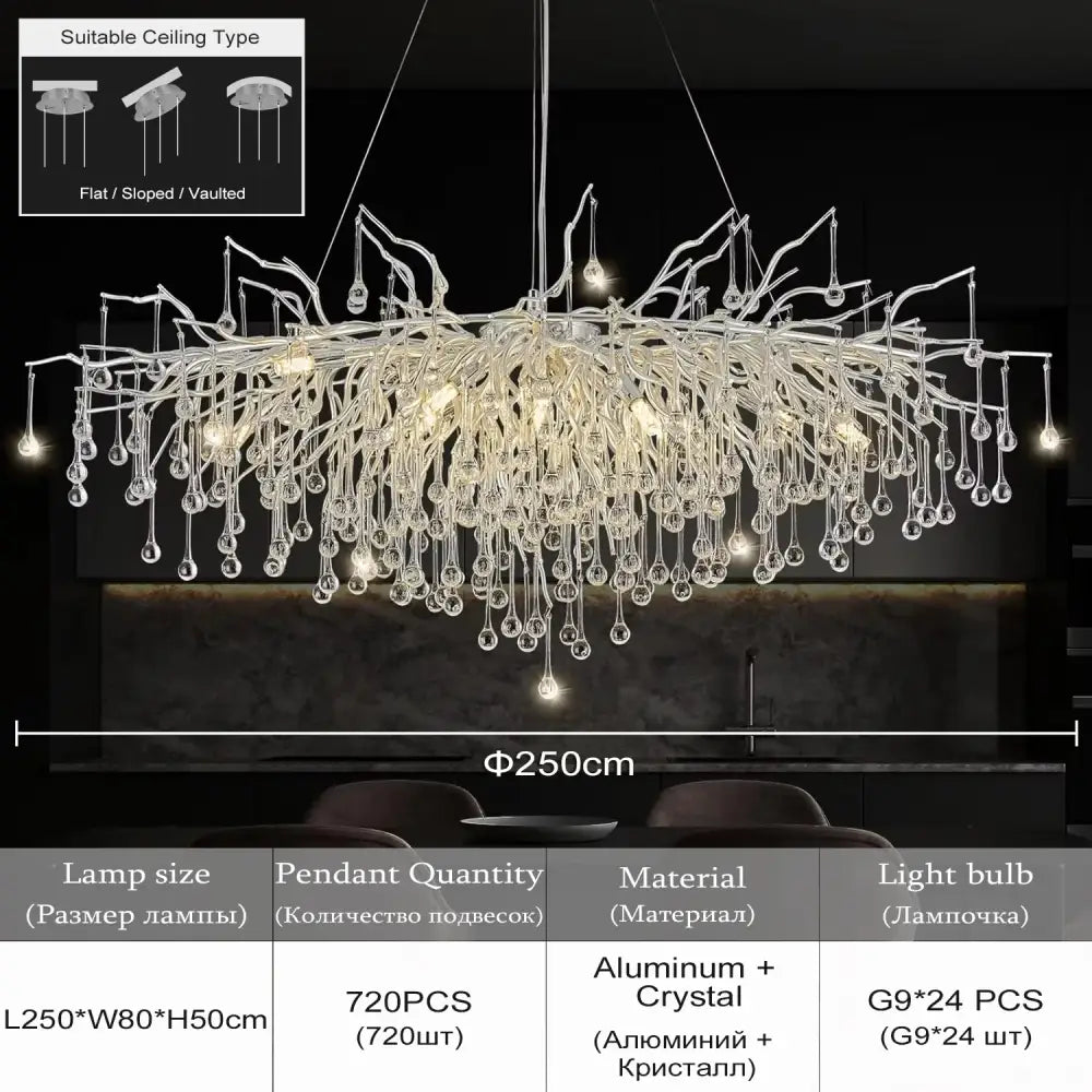 Chandelier Modern golden aluminum crystal design with cascading glass drops by Decorbites on Tampa Home & Garden Store