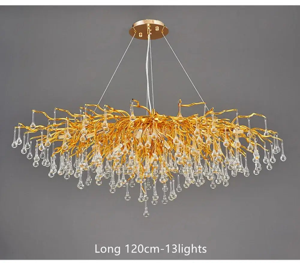 Chandelier Decorbites golden aluminum crystal for living room, long 120cm, 13 lights on Tampa Home & Garden Store
