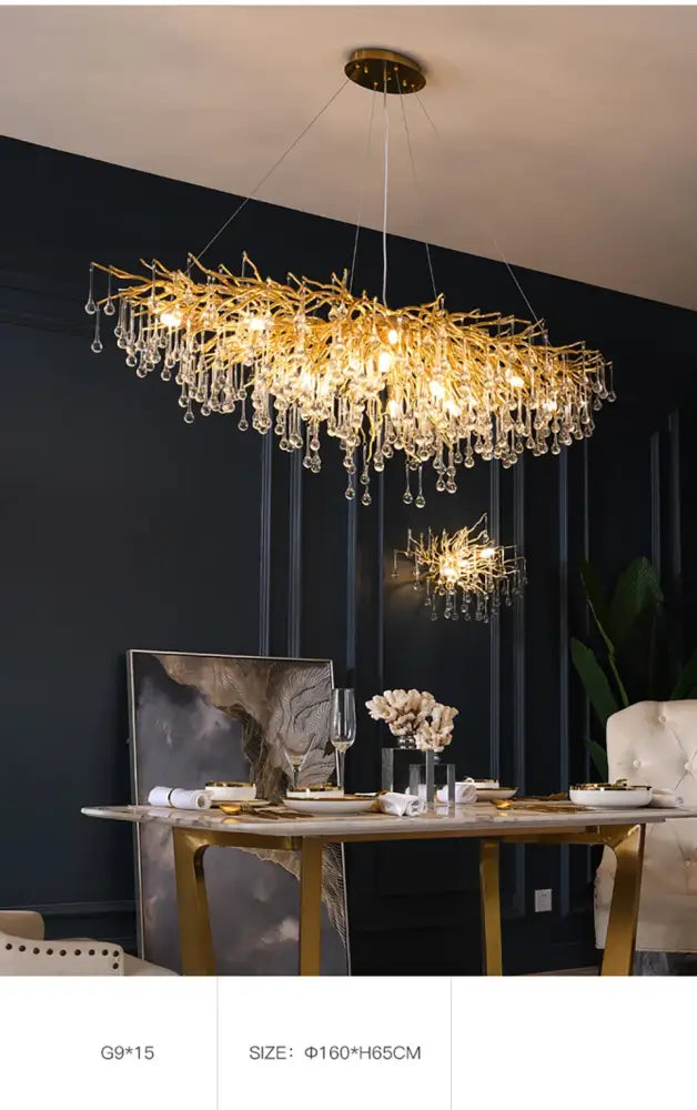 Decorbites modern golden aluminum crystal chandelier for living room with crystal drops on Tampa Home & Garden Store