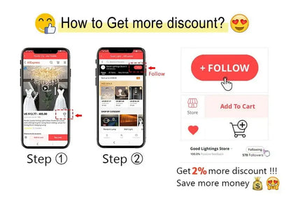 Chandelier discount guide for Decorbites with mobile steps to follow store and add to cart on Tampa Home & Garden Store