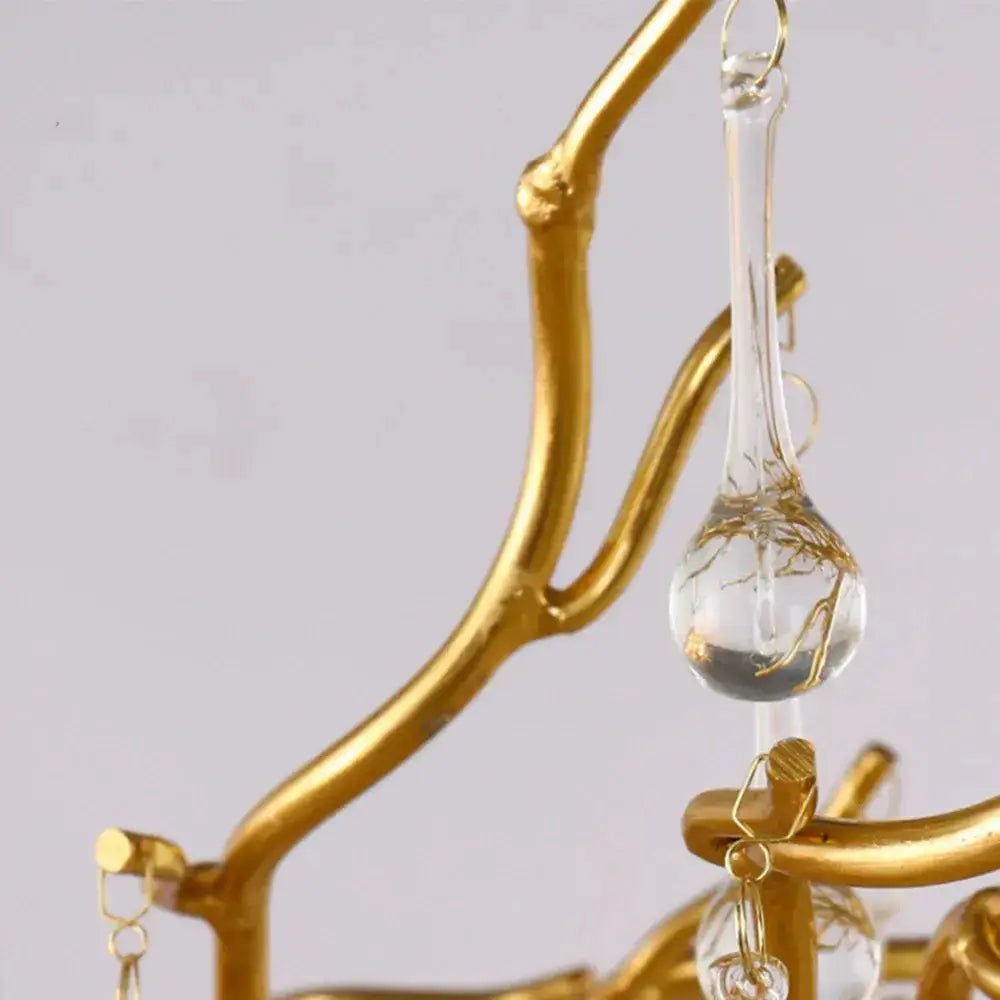 Chandelier Decorbites: raindrop crystal pendant light with gold-tone frame for dining room on Tampa Home & Garden Store