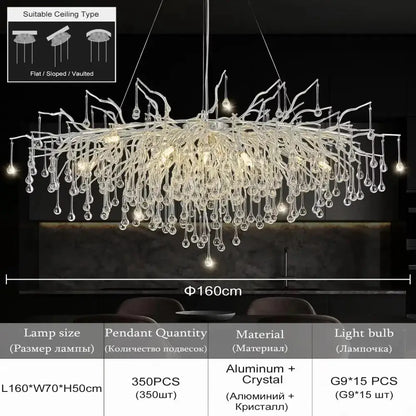 Chandelier Decorbites modern chrome crystal raindrop pendant light aluminum + crystal 160cm on Tampa Home & Garden Store