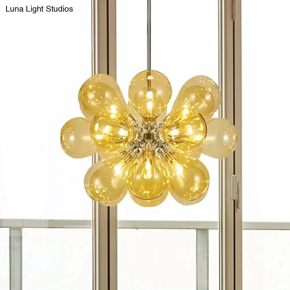 Cognac glass bubble chandelier by Decorbites with amber bulbs, flower cluster pendant light on Tampa Home & Garden Store