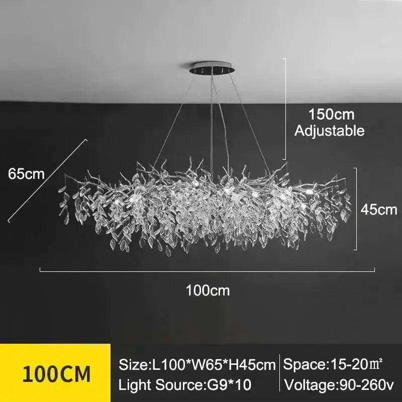 Chandelier Decorbites modern branch crystal for dining room, LED lighting, adjustable 150cm on Tampa Home & Garden Store