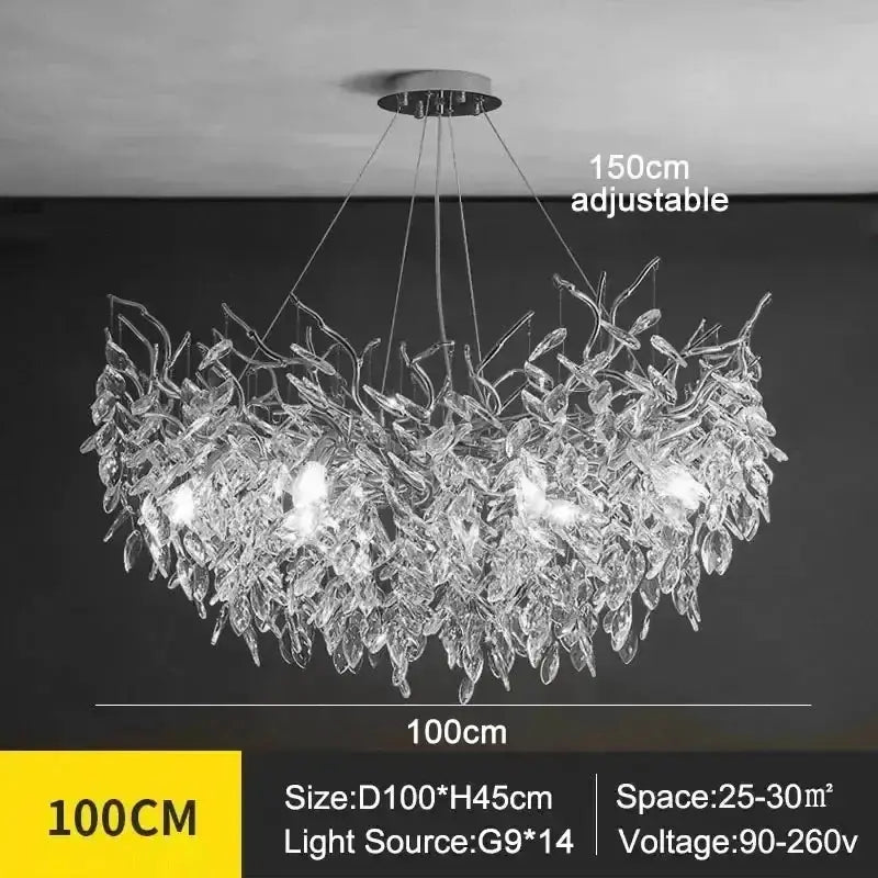 Chandelier modern golden branch crystal ceiling light by Decorbites, adjustable 150cm on Tampa Home & Garden Store