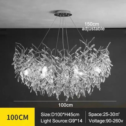 Chandelier modern golden branch crystal ceiling light by Decorbites, adjustable 150cm on Tampa Home & Garden Store