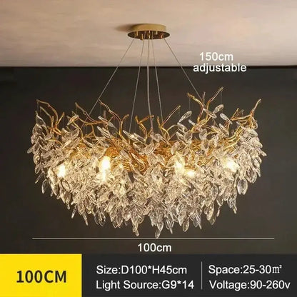 Chandelier Decorbites modern golden branch crystal ceiling light with leaf crystals adjustable on Tampa Home & Garden Store