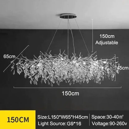 Chandelier Decorbites modern golden branch crystal leaves 150cm adjustable on Tampa Home & Garden Store