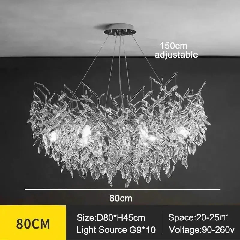 Chandelier Decorbites modern golden branch crystal ceiling chandelier with leaves, 80cm on Tampa Home & Garden Store